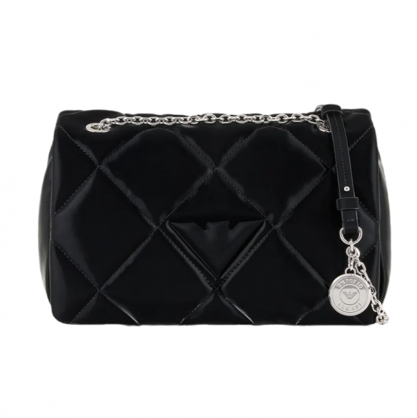 Emporio Armani Quilted Shopper With Wet Look & Flap Closure - Black
