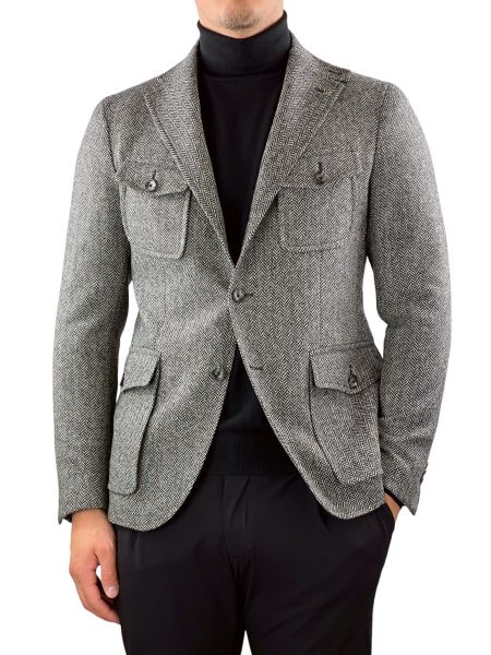 Tagliatore Tailored Field Jacket - Grey Herringbone