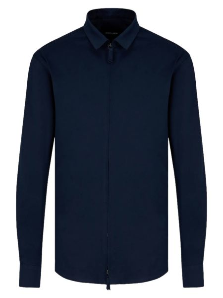 Giorgio Armani Cotton Jersey Zipped Shirt - Dark Blue