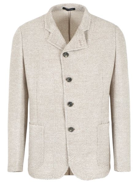 Emporio Armani Knit-Effect Linen Blend Jacket - Beige