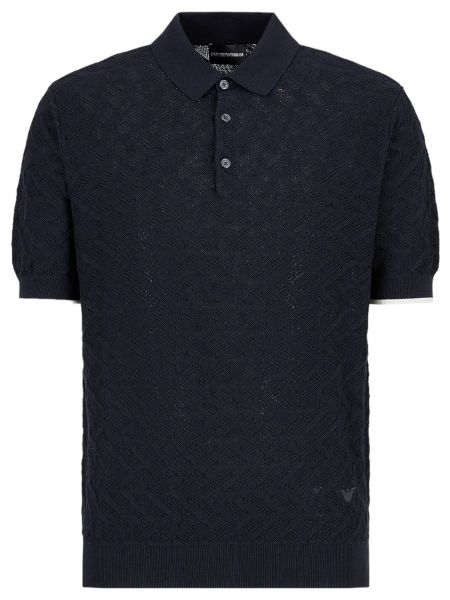 Emporio Armani Patterned Knit Polo-Shirt - Navy Blue