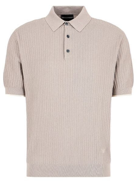Emporio Armani Patterned Knit Polo-Shirt - Dove Grey