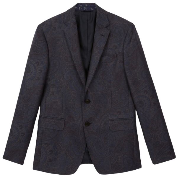 Etro Tailored Wool/Silk Jacquard Jacket - Navy Blue