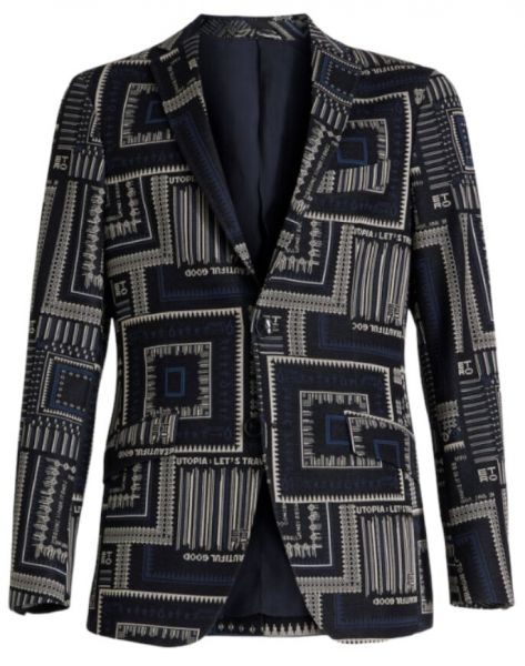 Etro Jacquard Jacket With Pouch Pattern - Navy Blue