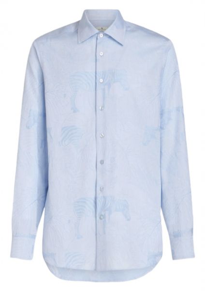 Etro Jungle Design Jacquard Shirt - Light Blue