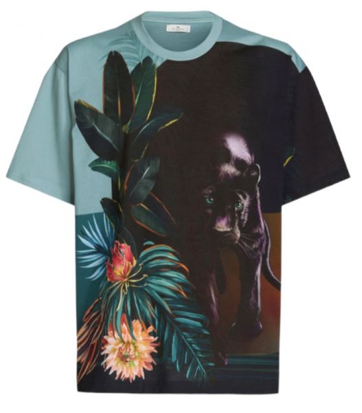 Etro Cotton T-shirt With Panther - Light Blue