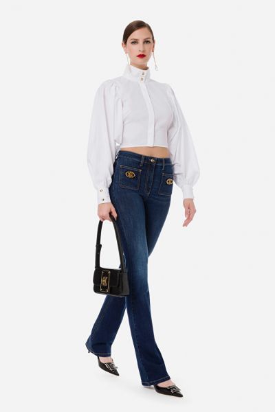Elisabetta Franchi Long Bootcut Jeans With Embroided Patches