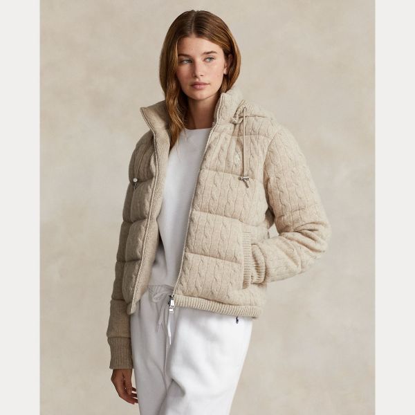 Polo Ralph Lauren Cable Knit Insulated Jacket - Tuscan Beige Heather