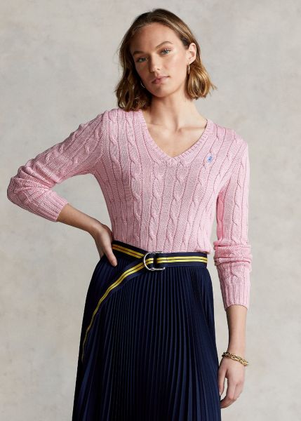 Polo Ralph Lauren Cable Knit V Neck Sweater - Carmel Pink