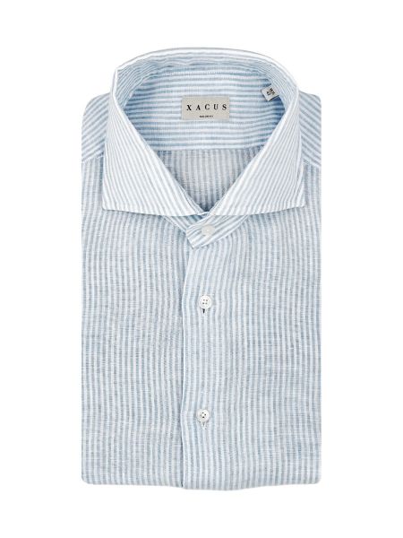Xacus Shirt Linen - Tailor Fit - Light Blue / White